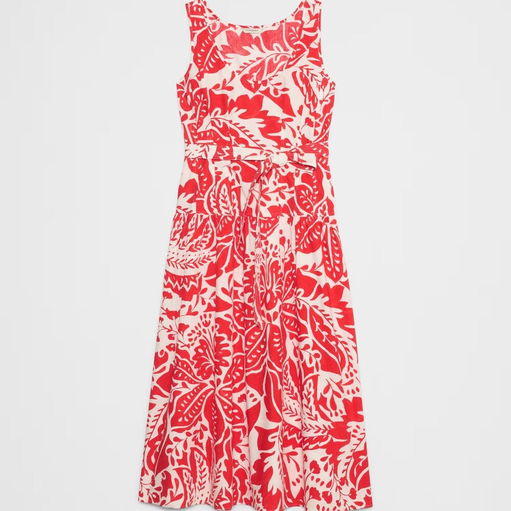 Banana Republic Poplin Corset Waist Midi Dress Red Chic Classic Sz 10 NWT B9 - Picture 2 of 11